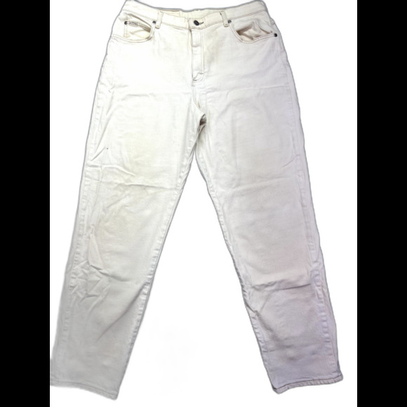 Lee Riders Womens Mom Jeans Size 16M Blue White Relaxed Stretch Cabincore - Picture 1 of 16